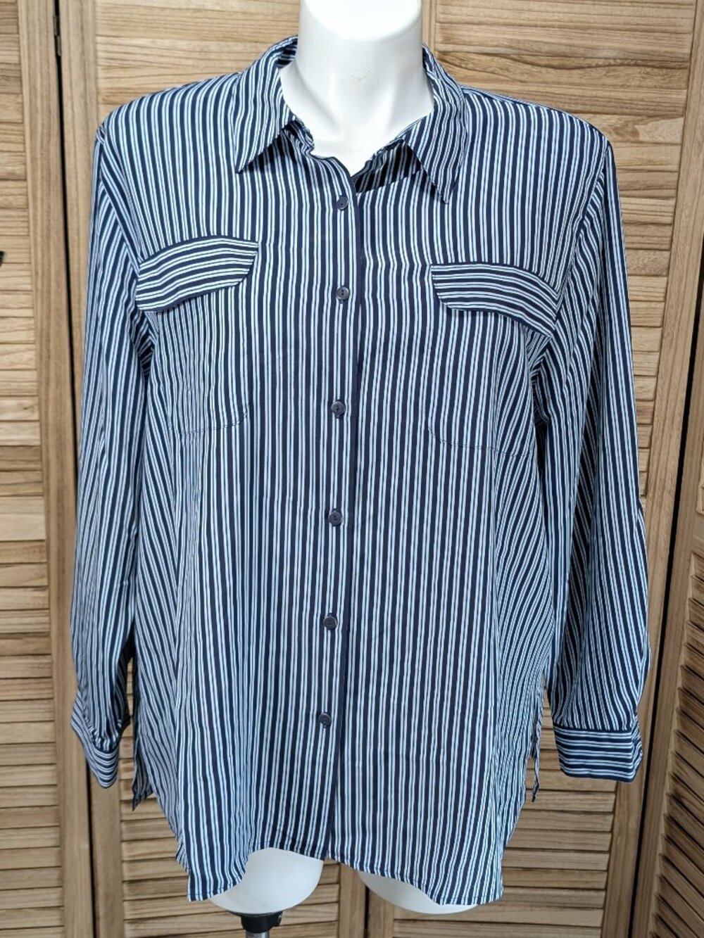 Impressions Of California  Shirt Striped Button-Up Navy and Light Blue 3X